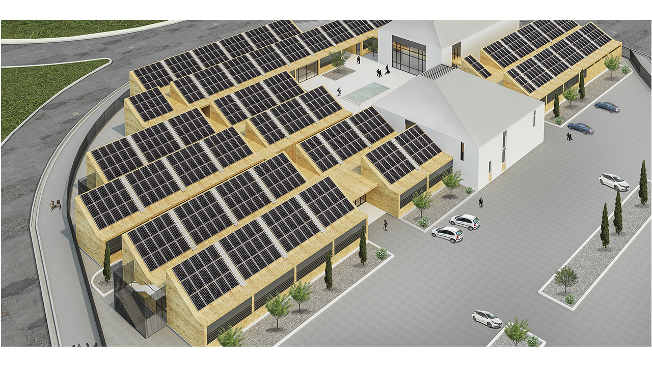 Bird View of PV Panels on Roof of Shokuhiyeh Business Center