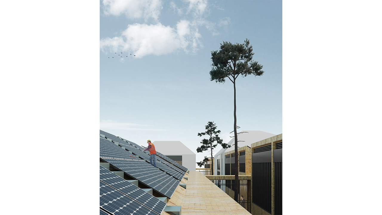 Render of PV Panels on Roof of Shokuhiyeh Zero Energy Business Center