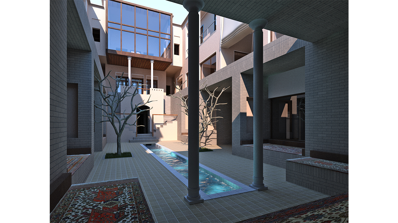 Architectural 3D Recreation Historical Iranian Building with Central Sunken-Courtyard