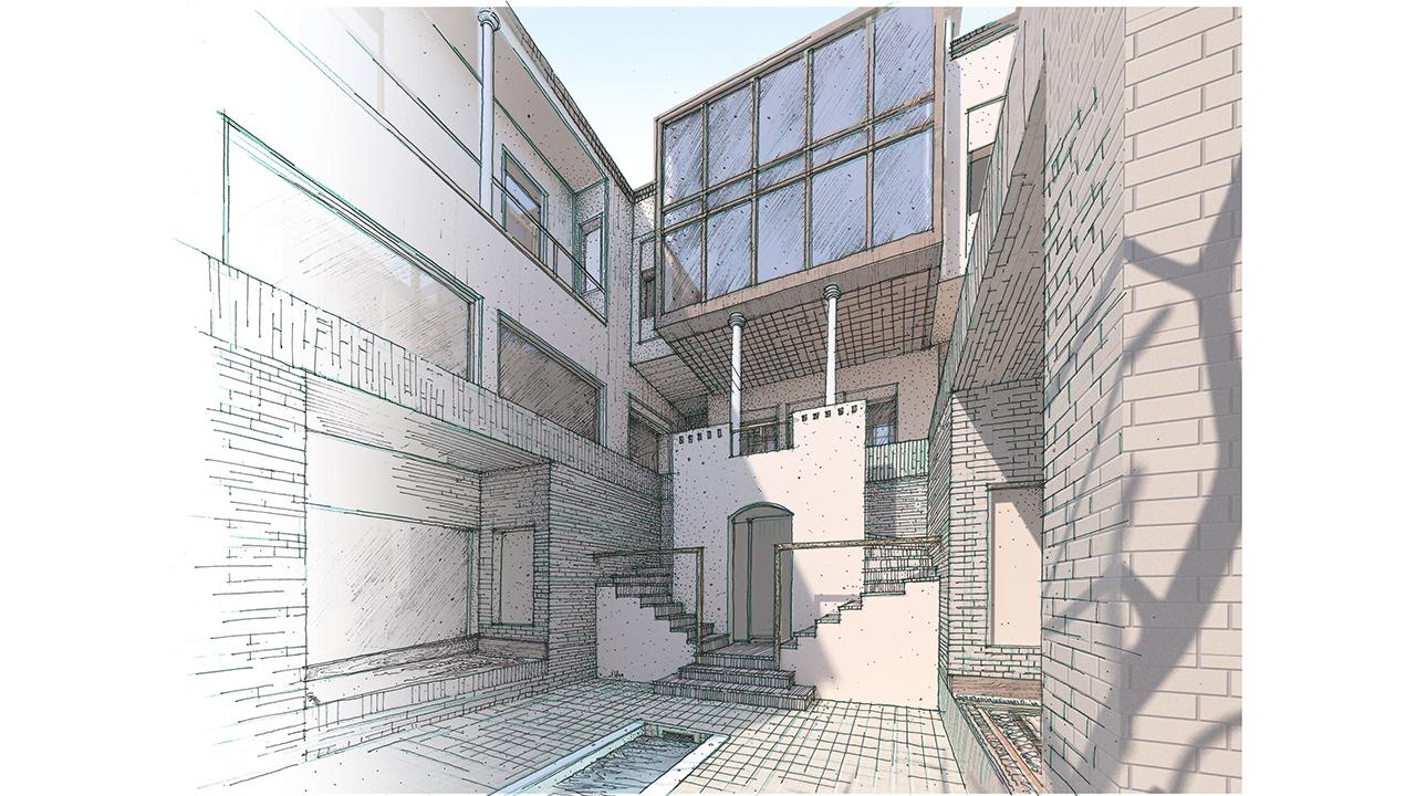 Architectural Drawing Sustainable restoration Iranian Sunken-Courtyard