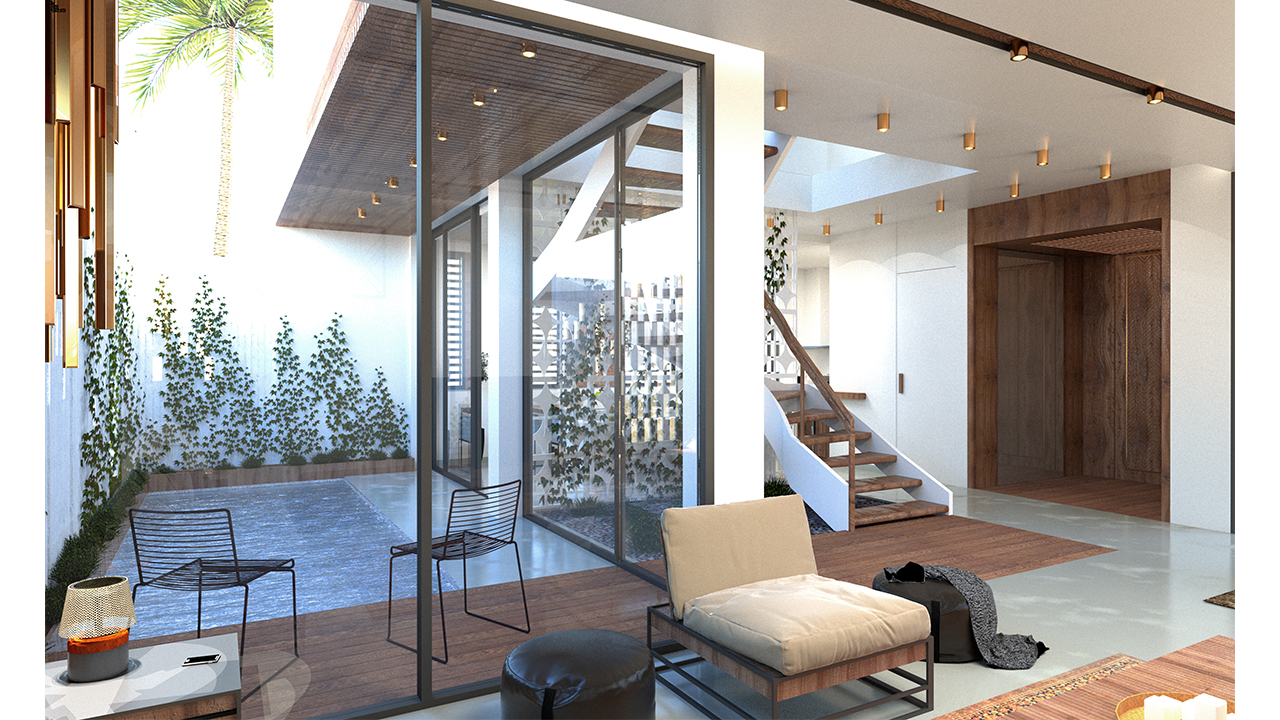 Oman middle-east Villa Architecture Sawadi Resort Interior Design - Living room backyard pool wooden deck
