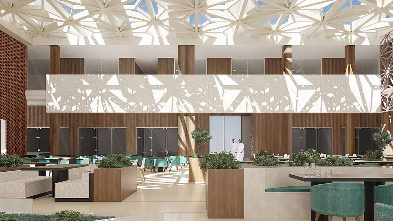 Food Court Interior Design Skylight Geometric Patterns