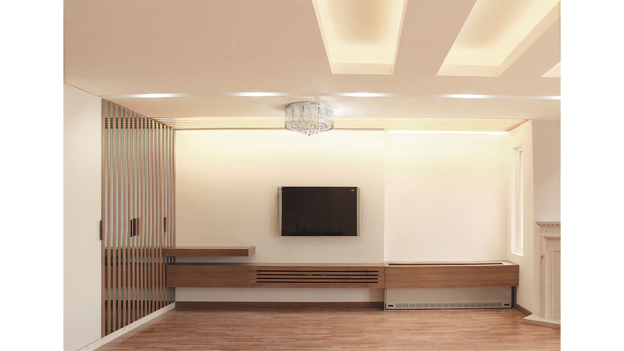 Living Room wooden TV set interior design