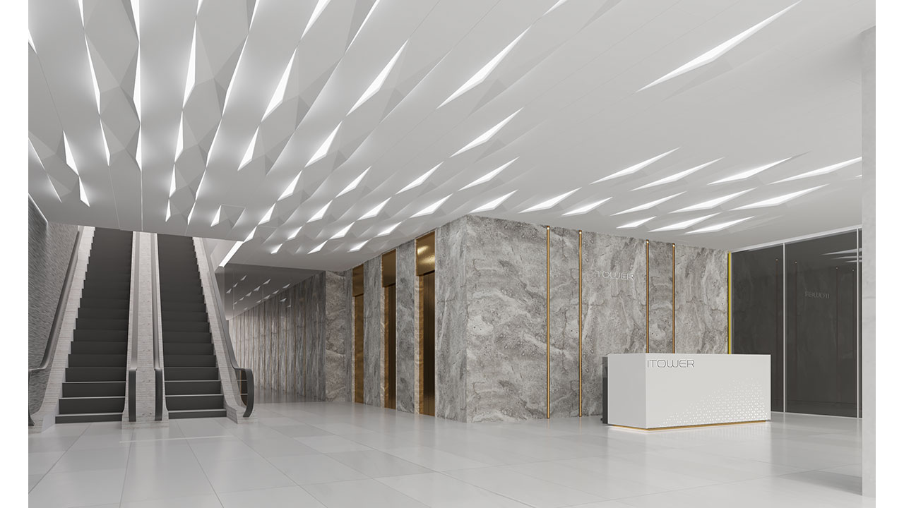 iTower Building Reception Interior Design Recessed Ceiling Lighting