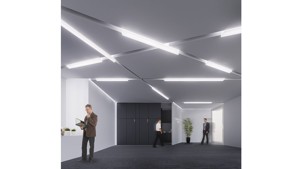 iTower Office Interior Design Recessed Lighting Diagonal Shapes