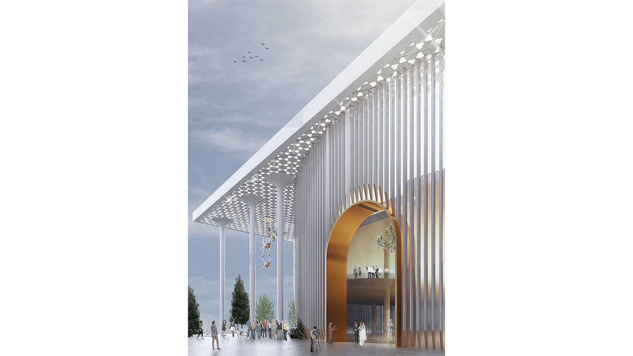 3D Render of Seeb Ceremony Main Hall Entrance Luxury Design